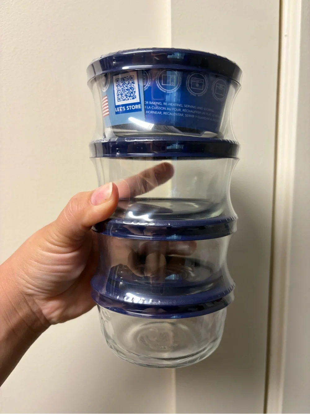 Stackable Clear Glass Food Storage Jars with Navy Lids
